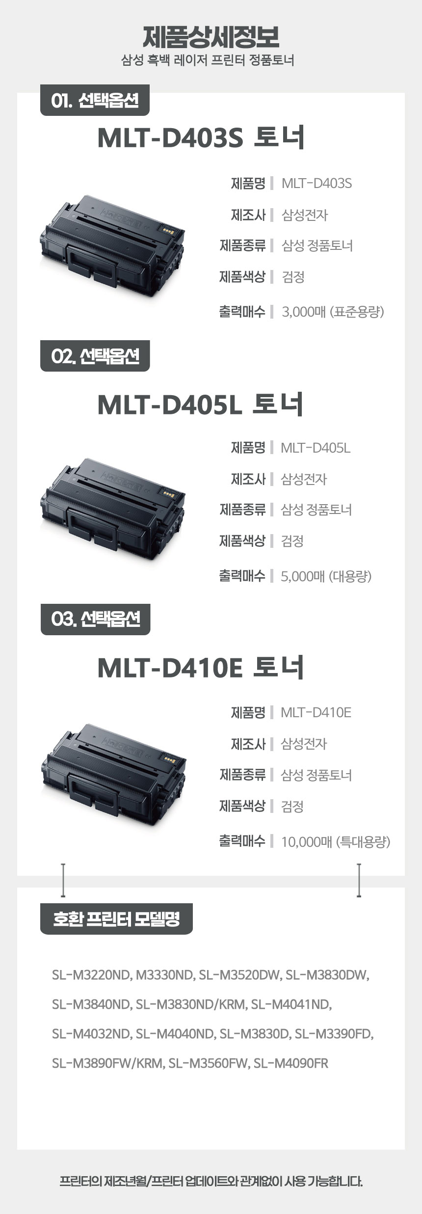 MLT-D403S MLT-D405L MLT-D410E 정품토너